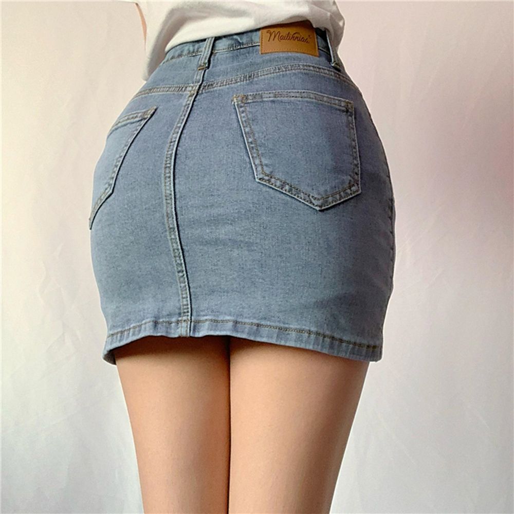 (Blue)summer Denim High Waist Criss-cross Bandage Skirt Shorts Women Fashion  Tight Elastic Short Jeans Womens Clothing 2020 DOU