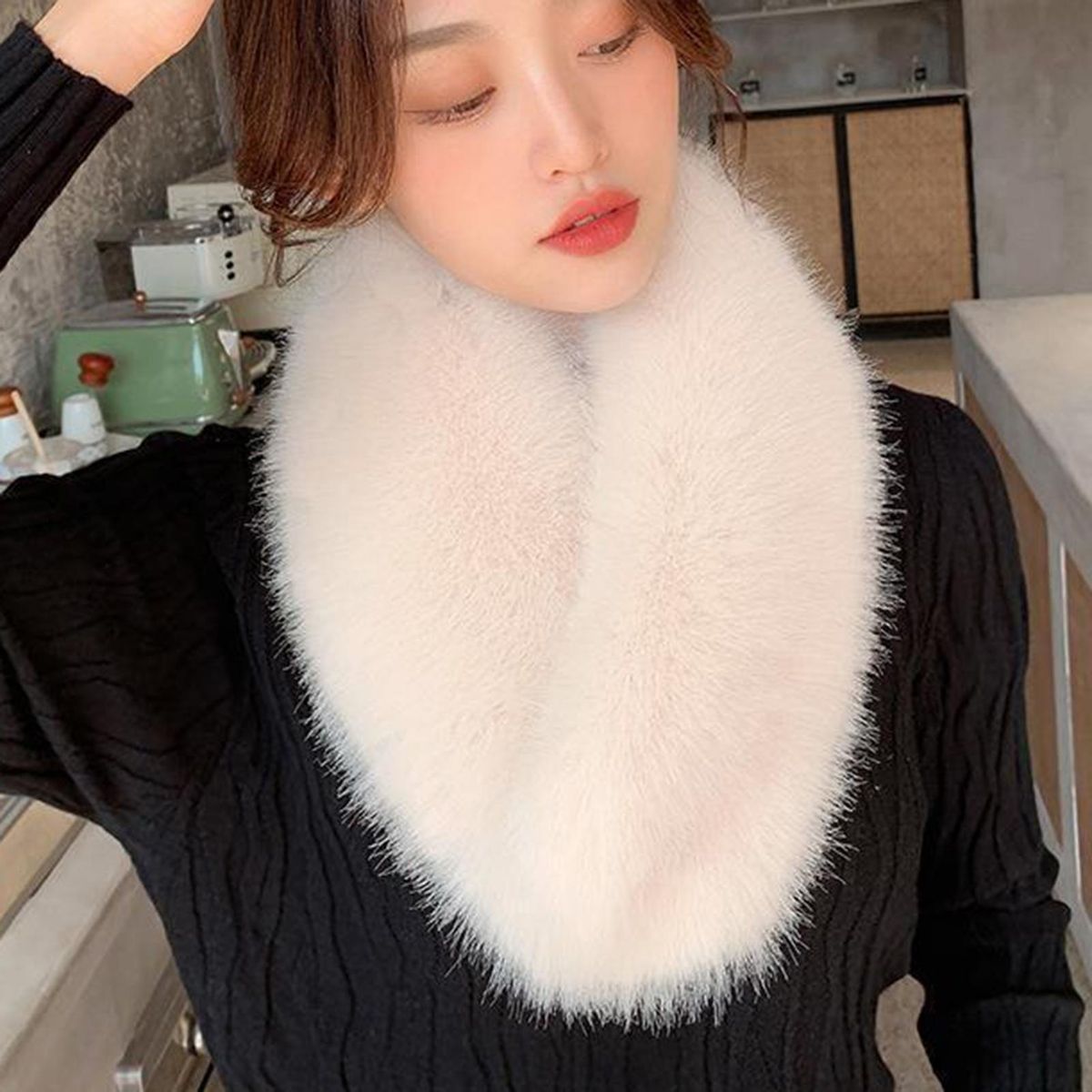 Neck Warmer Women Faux Fur Scarf Neck Warmer Beige