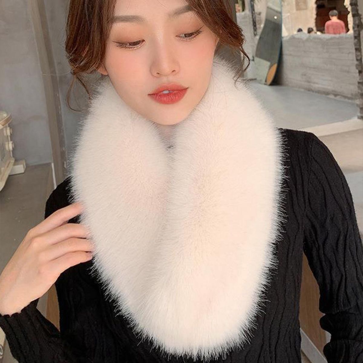 Neck Warmer Women Faux Fur Scarf Neck Warmer Beige