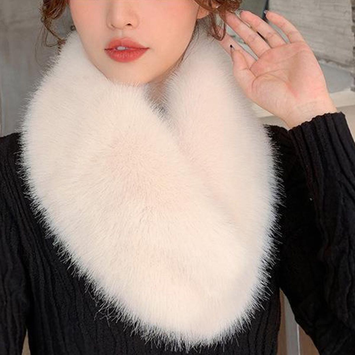 Neck Warmer Women Faux Fur Scarf Neck Warmer Beige