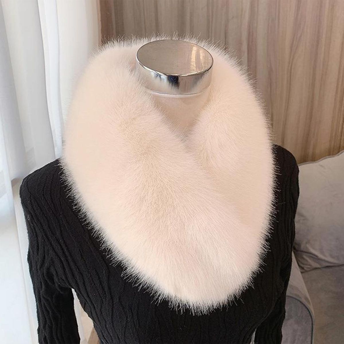 Neck Warmer Women Faux Fur Scarf Neck Warmer Beige