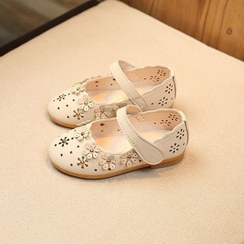 Girls Leather Shoes Summer Princess Velcro Hollow Children's Casual Shoes Beige