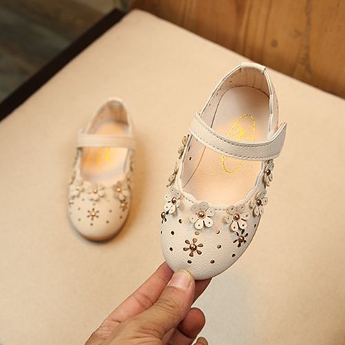 Girls Leather Shoes Summer Princess Velcro Hollow Children's Casual Shoes Beige