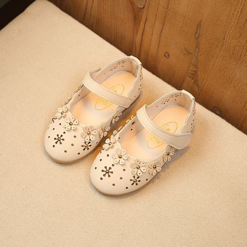 Girls Leather Shoes Summer Princess Velcro Hollow Children's Casual Shoes Beige