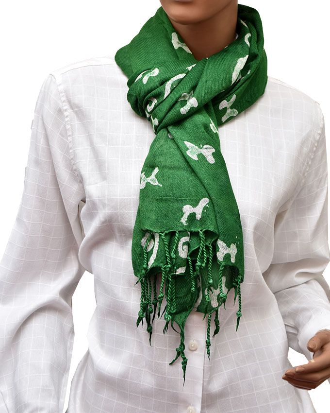 GREEN AND WHITE LADIES PASHMINA IN BATIK DESIGN
