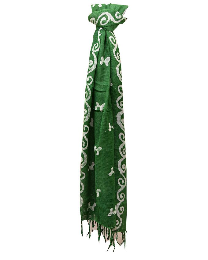 GREEN AND WHITE LADIES PASHMINA IN BATIK DESIGN