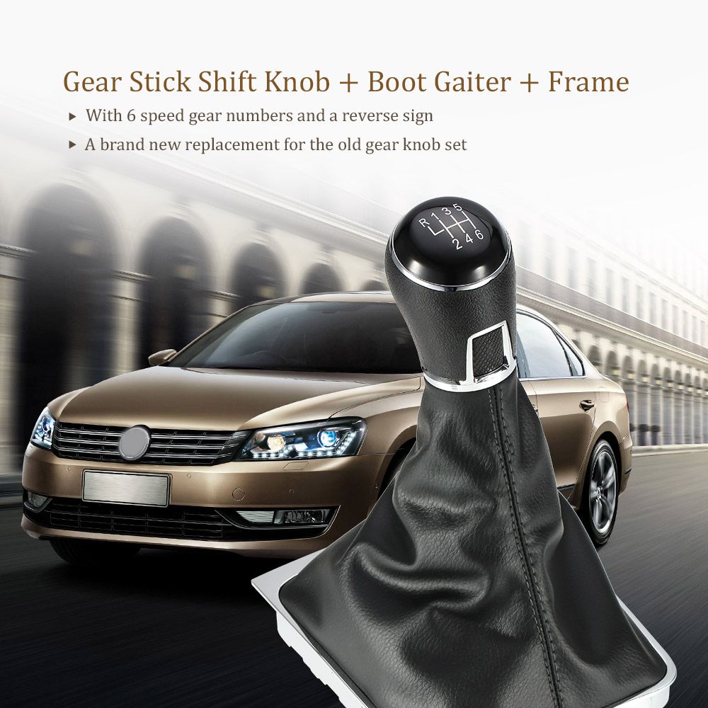 6 Speed Gear Shift Knob Leather Boot For VW Passat B7