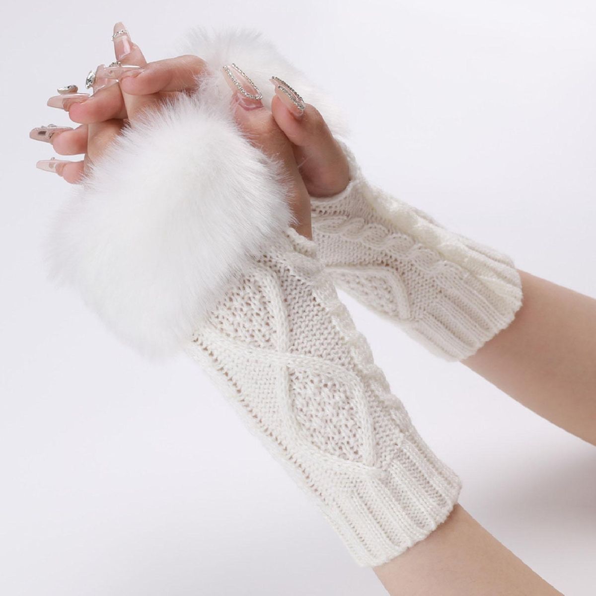 1 Pair Female Long Lady Arm Sleeves Mittens White