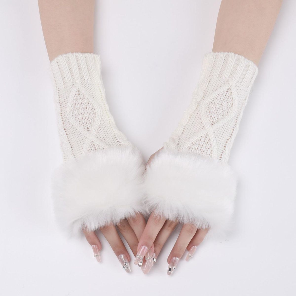 1 Pair Female Long Lady Arm Sleeves Mittens White