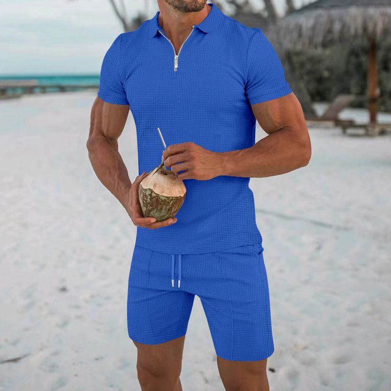 Men's 2 In 1 Short Sleeve T-Shirt & Shorts Set-Blue