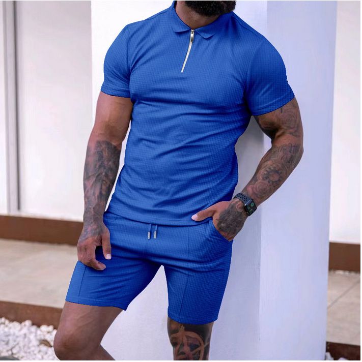 Men's 2 In 1 Short Sleeve T-Shirt & Shorts Set-Blue