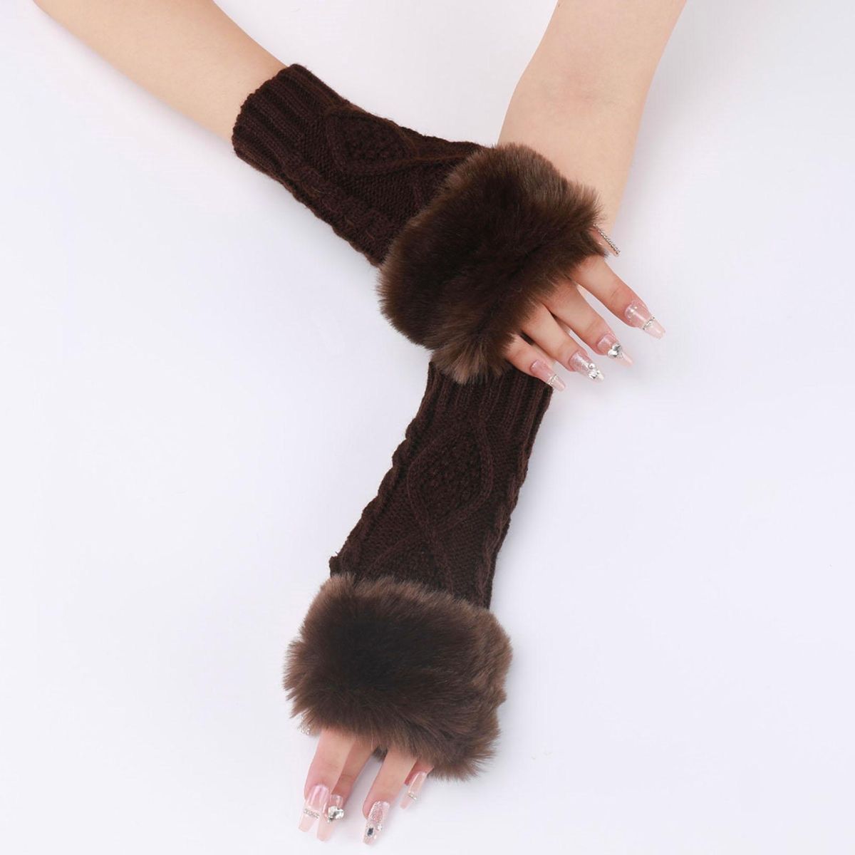 1 Pair Female Long Lady Arm Sleeves Mittens Coffee