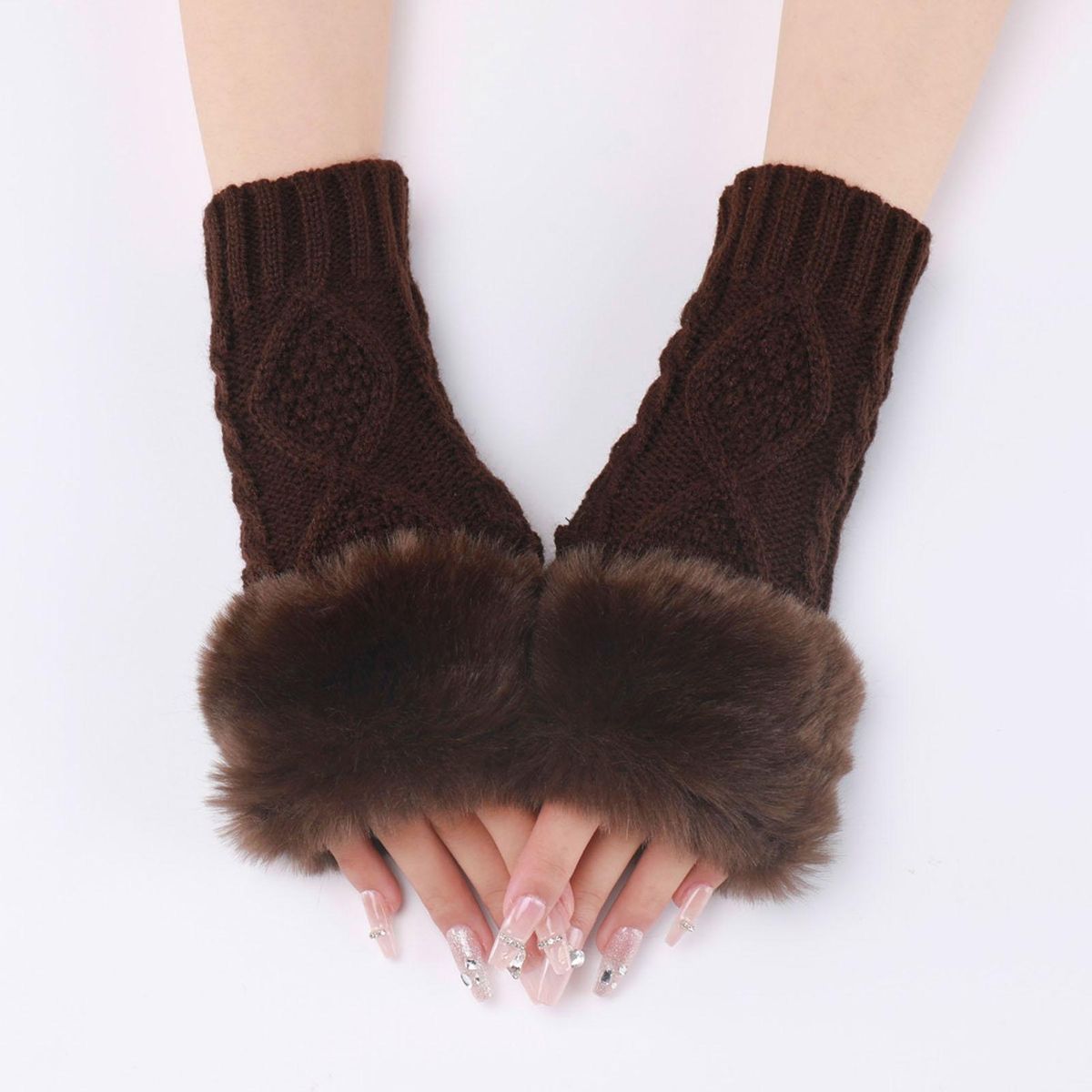 1 Pair Female Long Lady Arm Sleeves Mittens Coffee