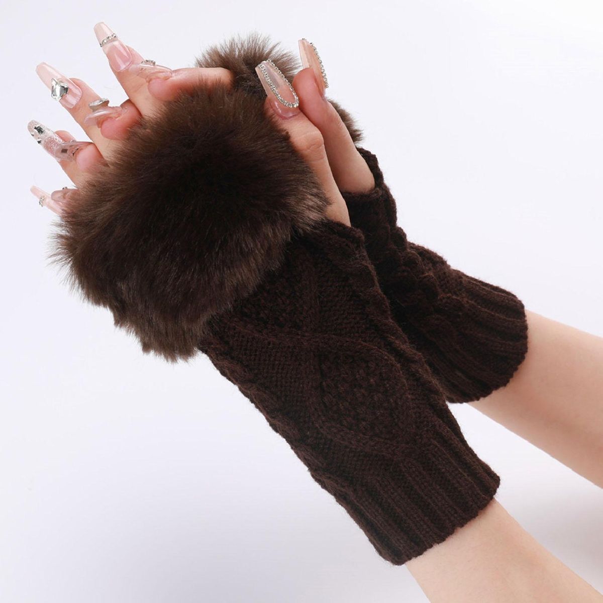 1 Pair Female Long Lady Arm Sleeves Mittens Coffee