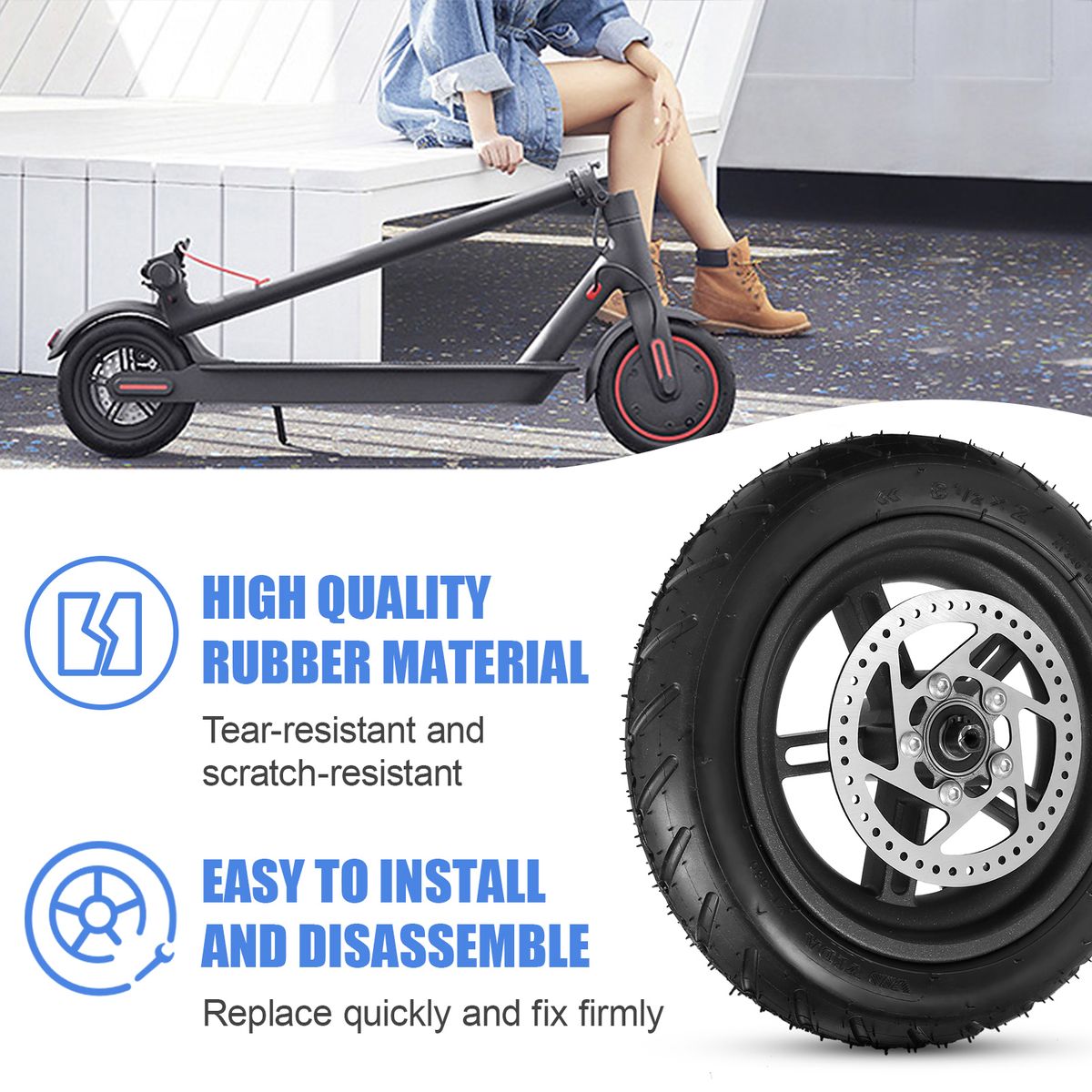 Electric Scooter Rear Tire With Wheel Hub Disc Brake Set 8.5