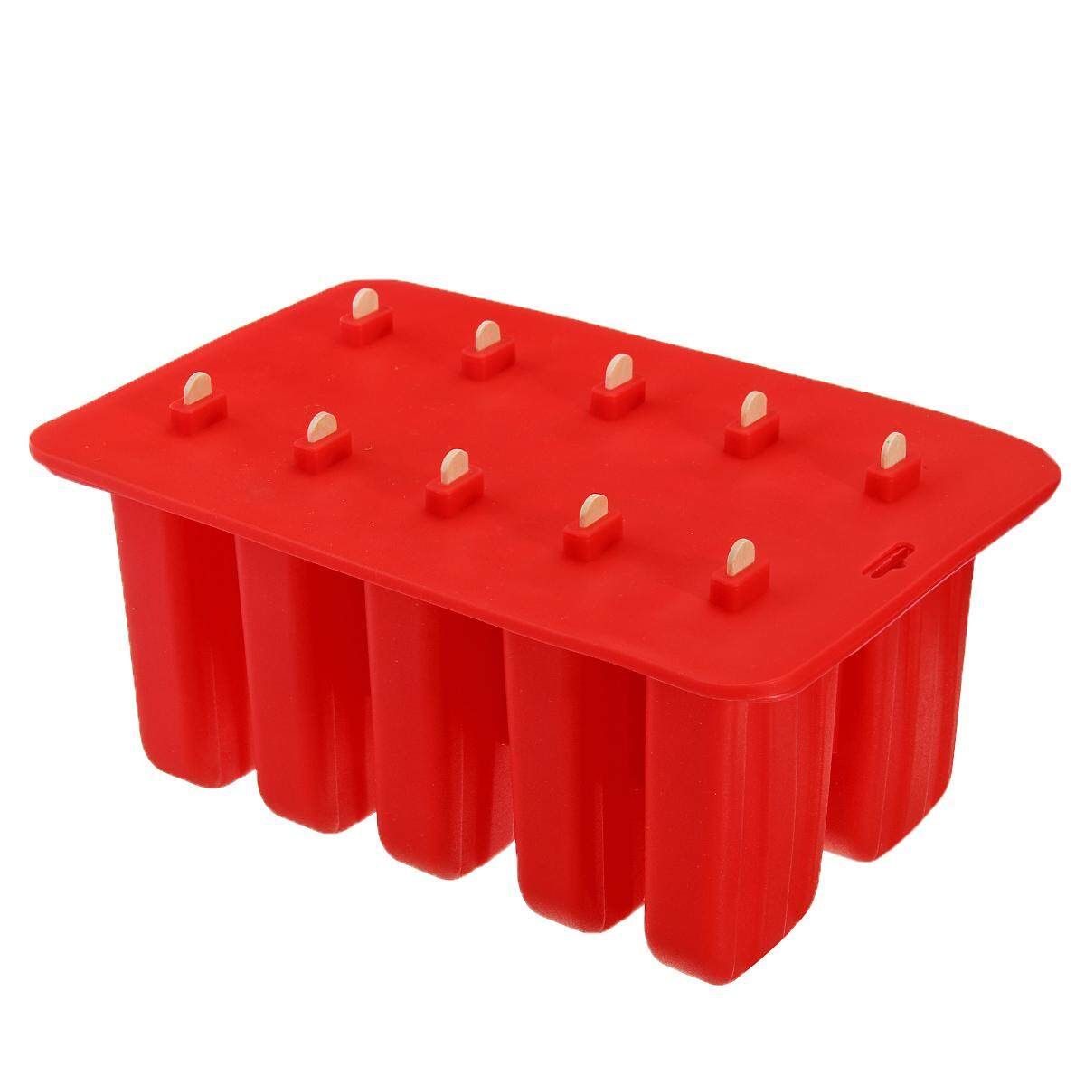 10 Cells Frozen Ice Lolly Juice Maker Mold Mould Popsicle Yogurt Ice Red
