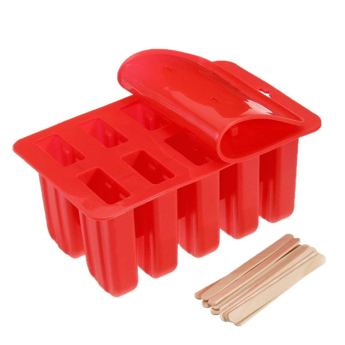 10 Cells Frozen Ice Lolly Juice Maker Mold Mould Popsicle Yogurt Ice Red