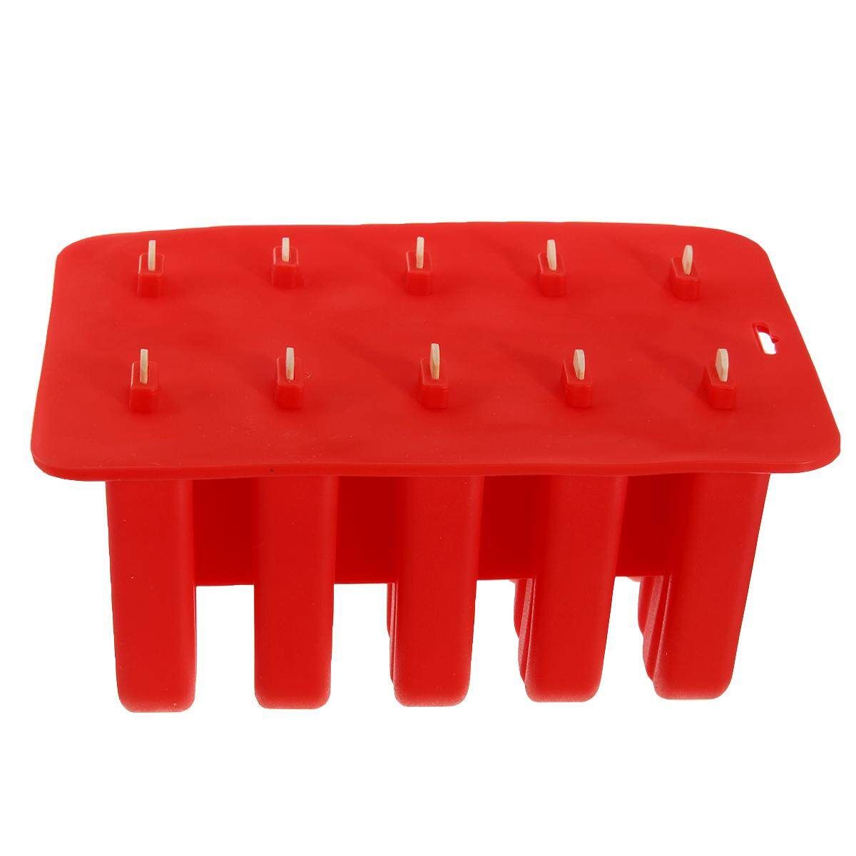 10 Cells Frozen Ice Lolly Juice Maker Mold Mould Popsicle Yogurt Ice Red