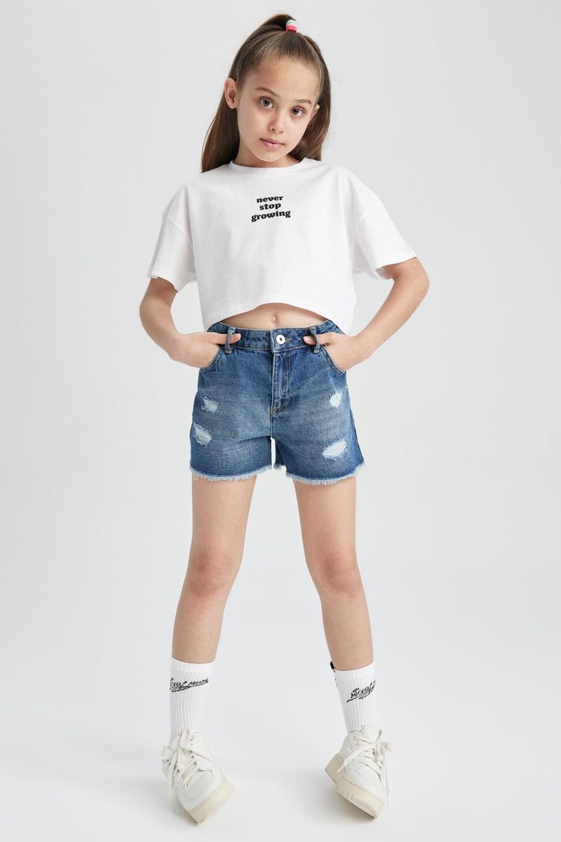 Girl Casual Mom Fit Denim Short - Blue