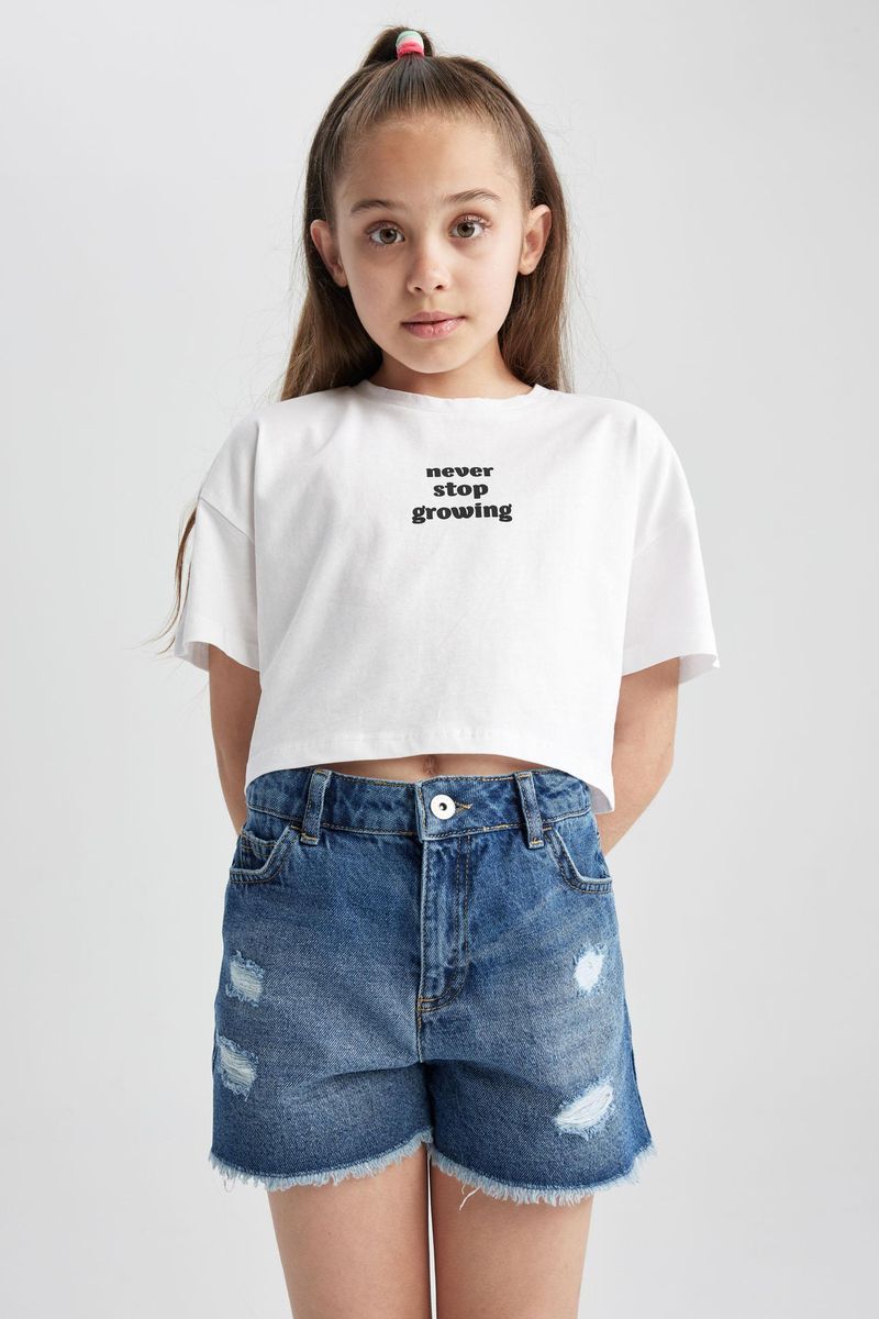 Girl Casual Mom Fit Denim Short - Blue
