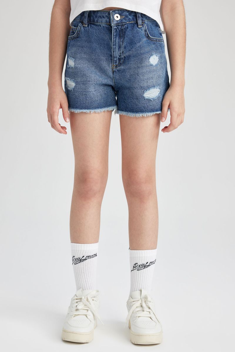 Girl Casual Mom Fit Denim Short - Blue