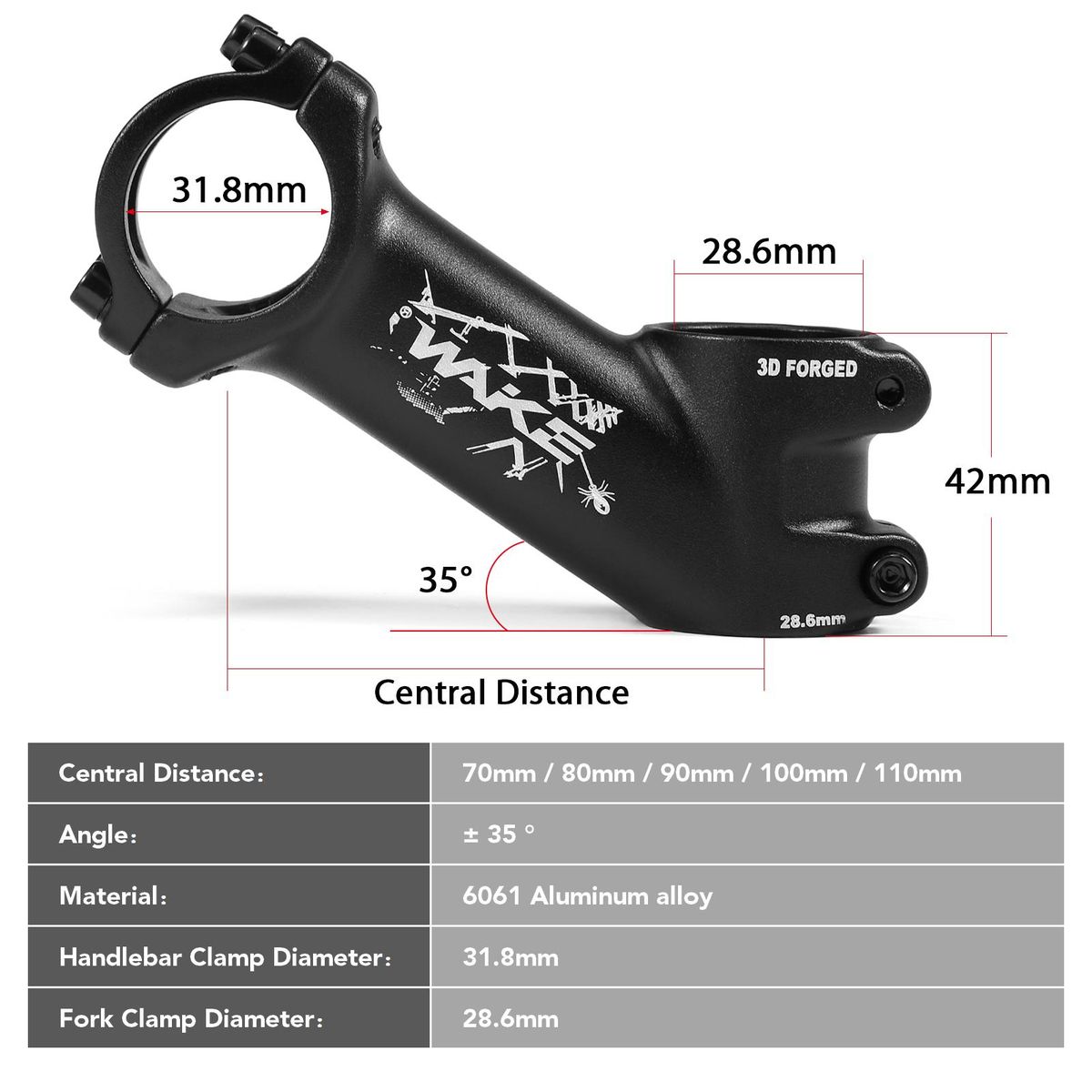 35 Degree Bicycle Stem Ultralight Bicycle Stem Mountain Road Bike Stem for 31.8mm Handlebar