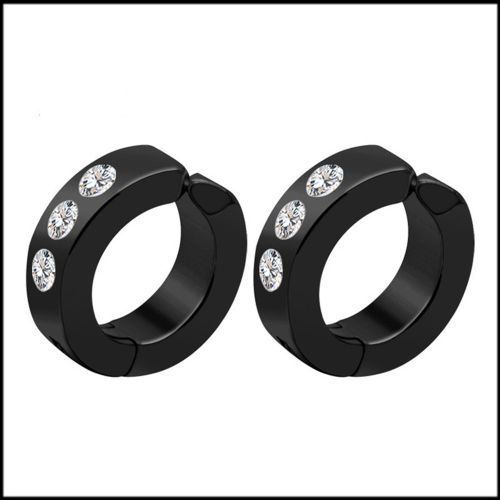 Trendy Ear Clip Simple Rhinestone Earrings Men And Women Black Ear Jewelry