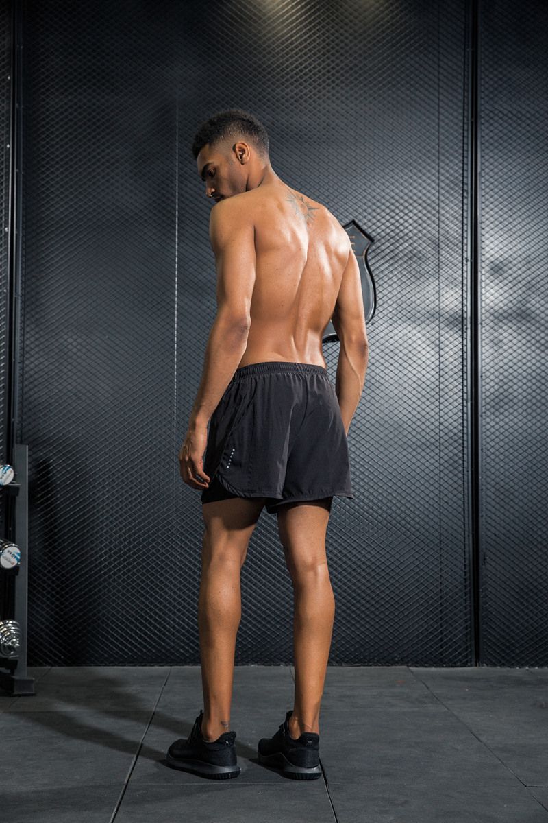 Spandex Men 2 In 1 Running Shorts Mens Sports Shorts Quick Drying Training Exercise Joing Cycling Shorts With Longer Liner-B12D Black Shorts