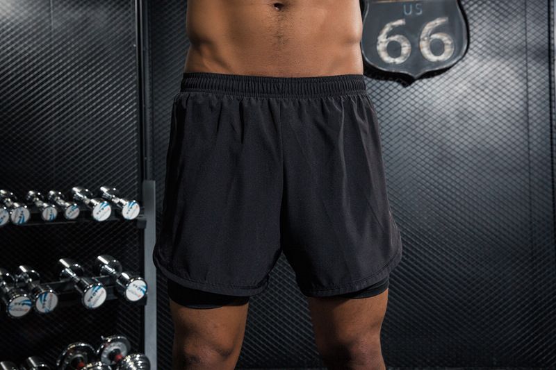 Spandex Men 2 In 1 Running Shorts Mens Sports Shorts Quick Drying Training Exercise Joing Cycling Shorts With Longer Liner-B12D Black Shorts