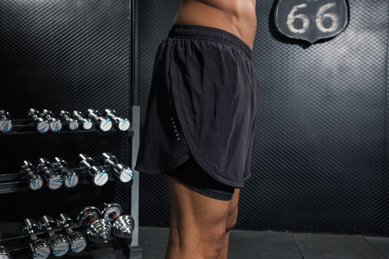 Spandex Men 2 In 1 Running Shorts Mens Sports Shorts Quick Drying Training Exercise Joing Cycling Shorts With Longer Liner-B12D Black Shorts