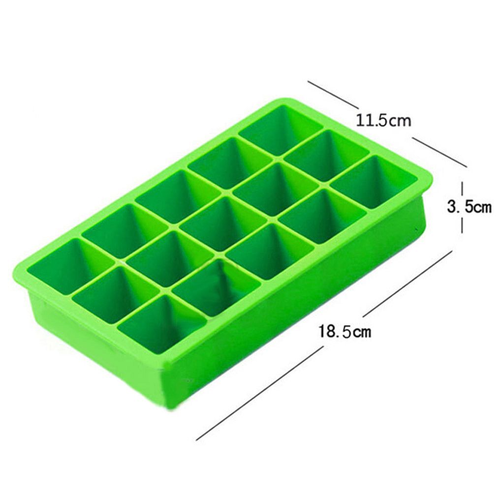 Black Grade Silicone 15-grid Cube Jumbo Silicone Ice Cube Square Tray Mold Mould Non-toxic Durable Bar Pub Wine Ice Blocks Maker-green