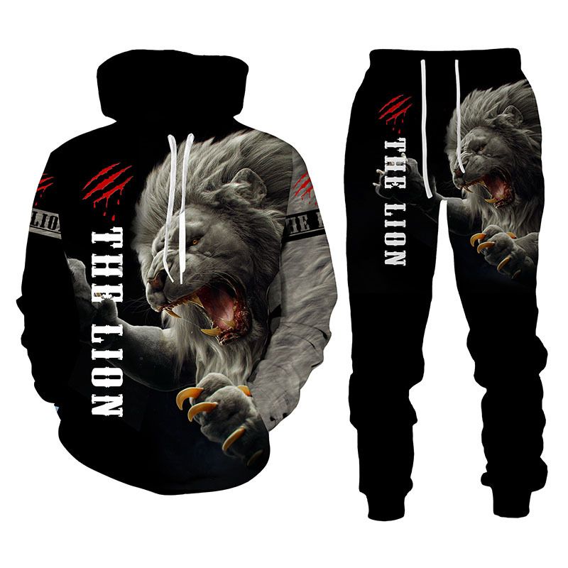 The Lion King Autumn Winter 3D Printed Men's Hooded Sweater Set Men's Sportswear Tracksuit Long Sleeve Men's Clothing Suit
