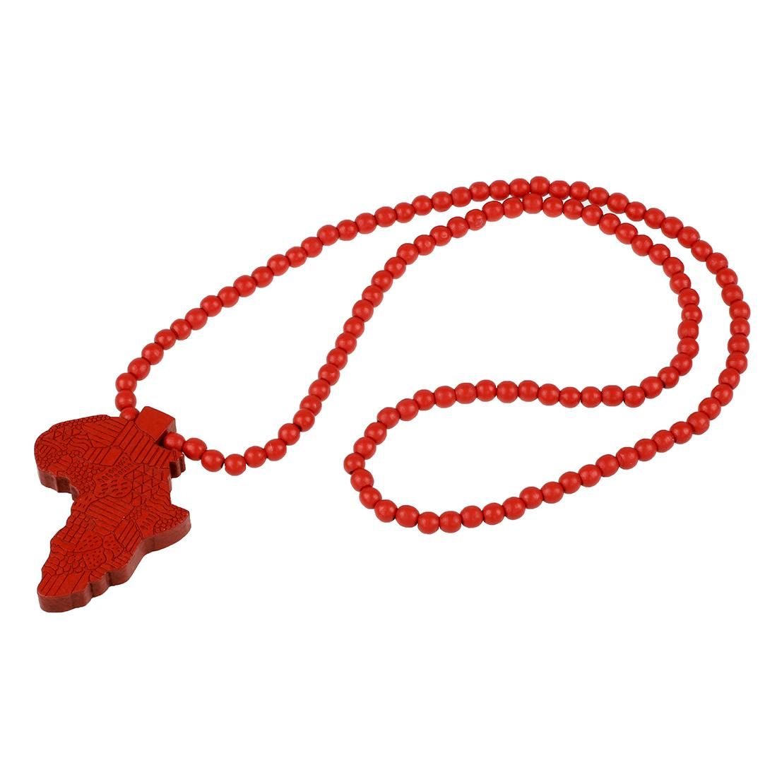 1pcs Hip-Hop African Pendant Wood Bead Rosary Necklaces Red