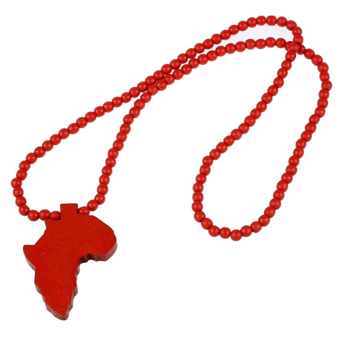 1pcs Hip-Hop African Pendant Wood Bead Rosary Necklaces Red