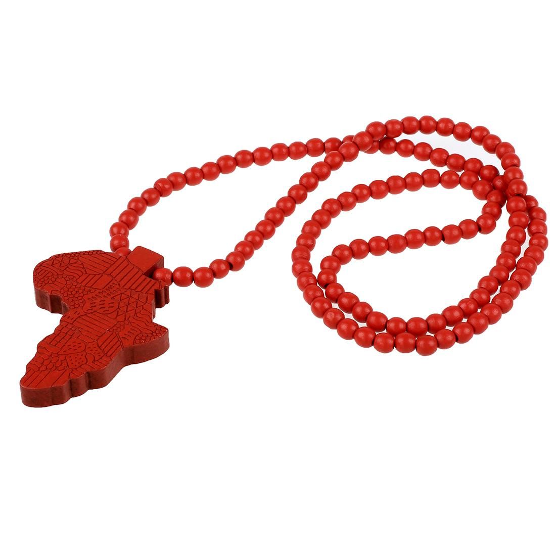 1pcs Hip-Hop African Pendant Wood Bead Rosary Necklaces Red
