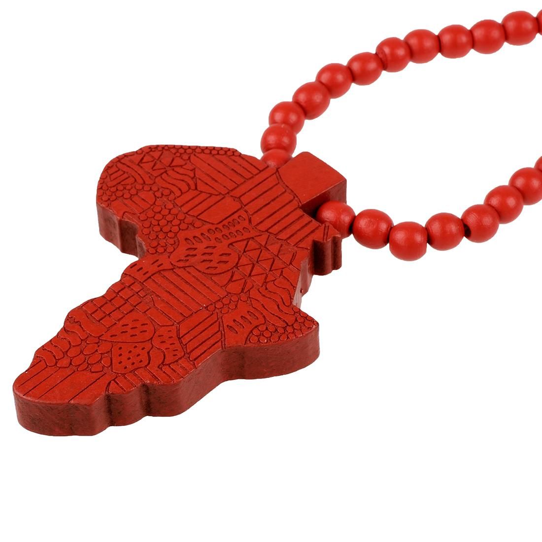1pcs Hip-Hop African Pendant Wood Bead Rosary Necklaces Red