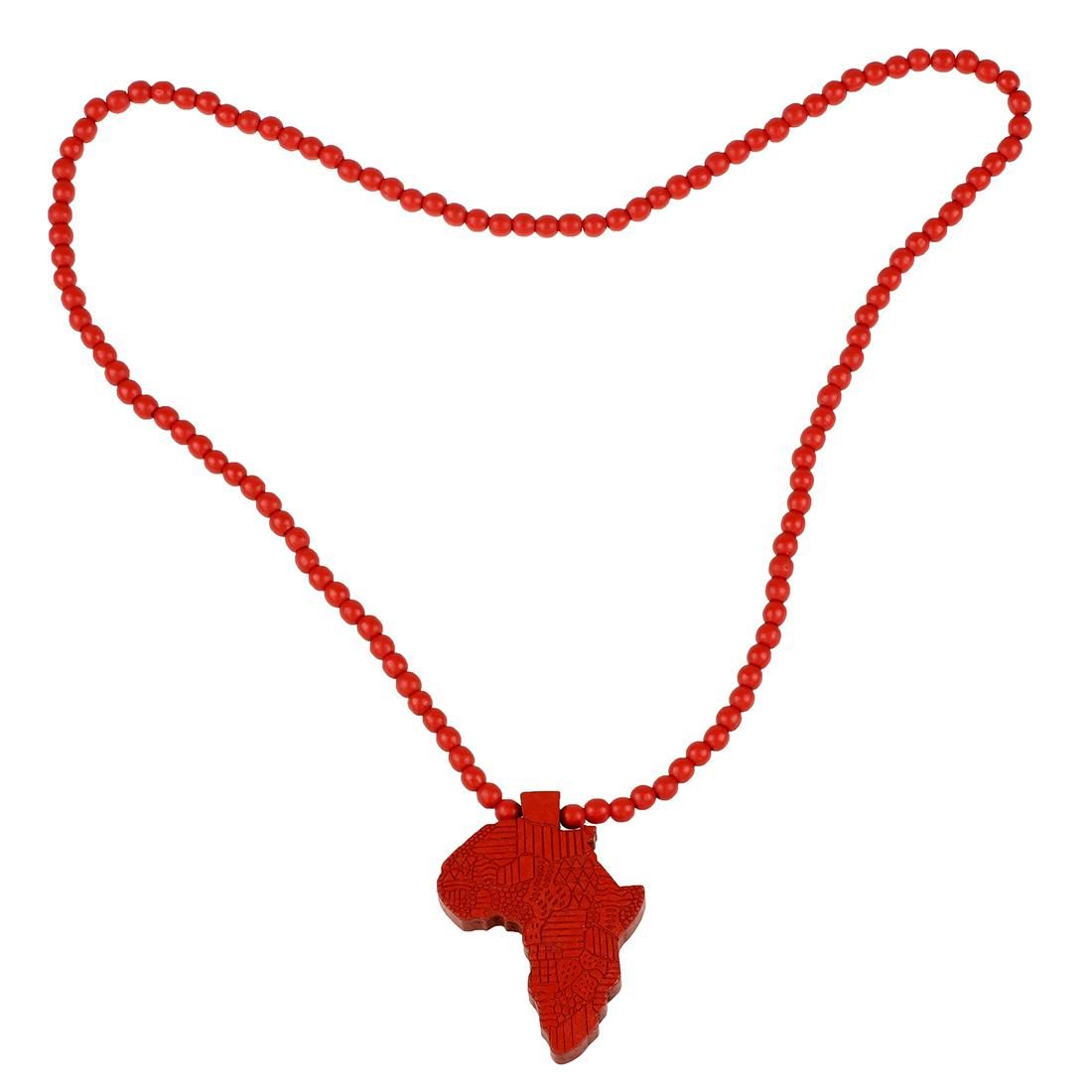 1pcs Hip-Hop African Pendant Wood Bead Rosary Necklaces Red