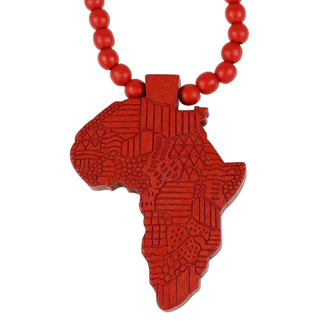 1pcs Hip-Hop African Pendant Wood Bead Rosary Necklaces Red