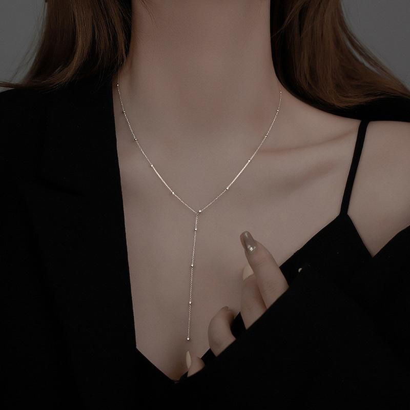 simple round beads long fringe necklace clavicle chain long geometric chain women's custom jewelry Choker neckla
