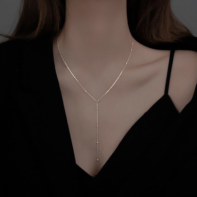 simple round beads long fringe necklace clavicle chain long geometric chain women's custom jewelry Choker neckla