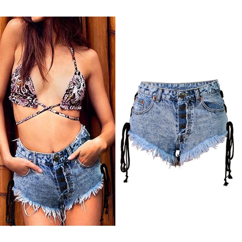 2017 High Quality Women Fashion Denim Shorts High Waist