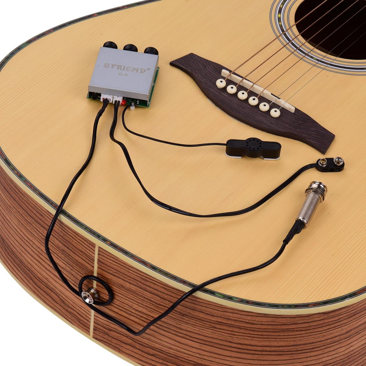 Acoustic Folk Classic Guitar Piezo Pickup Preamp Microphone Pickup Double Pick-up System with Microphone Volume Guitar Volume & Tone Control Knobs Endpin Jack
