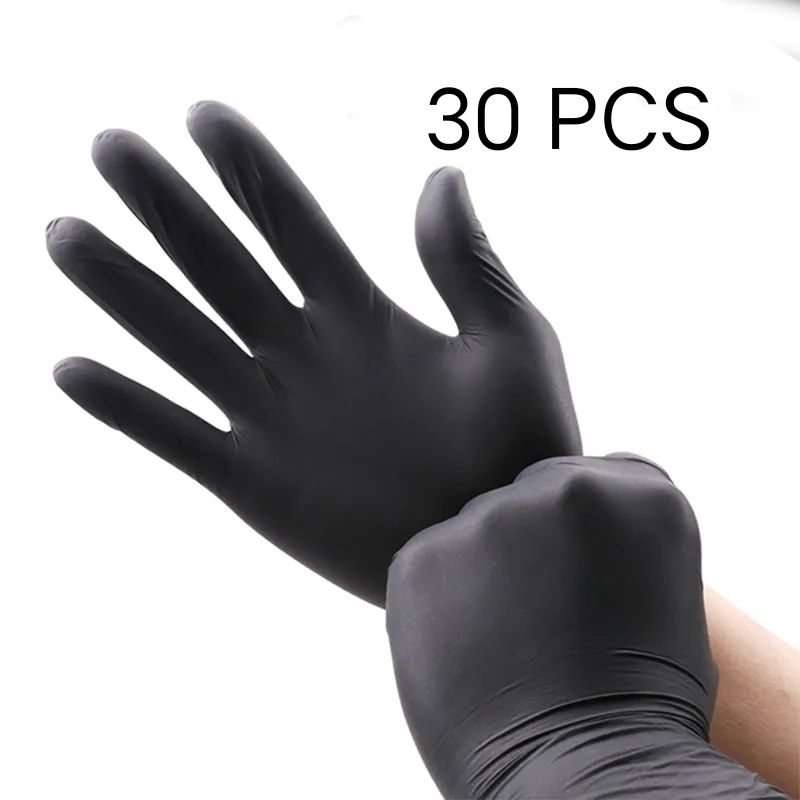 30pcs Disposable Non-slip Powder Free Black Nitrile Gloves (Medium). Safety  Kitchen Waterproof Work Gloves.