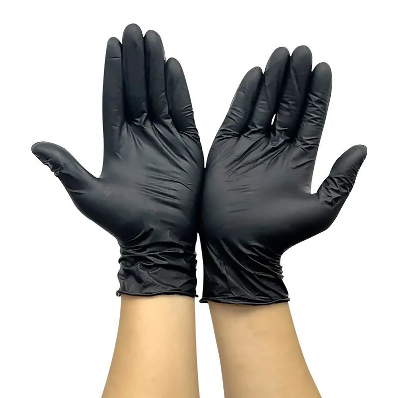 30pcs Disposable Non-slip Powder Free Black Nitrile Gloves (Medium). Safety  Kitchen Waterproof Work Gloves.