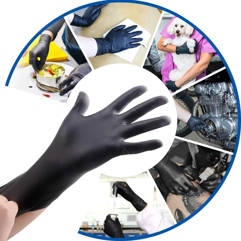30pcs Disposable Non-slip Powder Free Black Nitrile Gloves (Medium). Safety  Kitchen Waterproof Work Gloves.