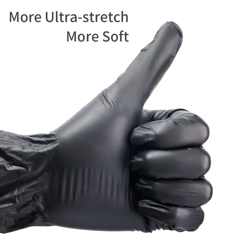 30pcs Disposable Non-slip Powder Free Black Nitrile Gloves (Medium). Safety  Kitchen Waterproof Work Gloves.