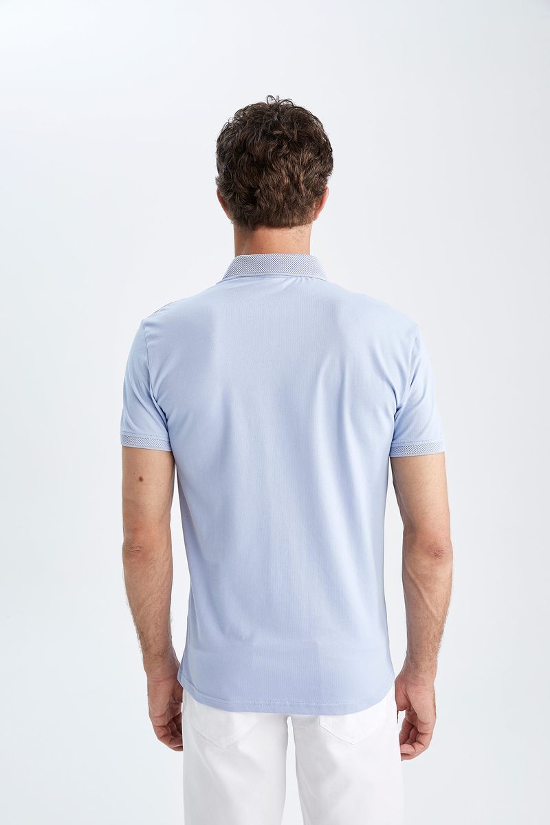 Man Slim Fit Polo Neck Short Sleeve Knitted Polo T-Shirt - Blue