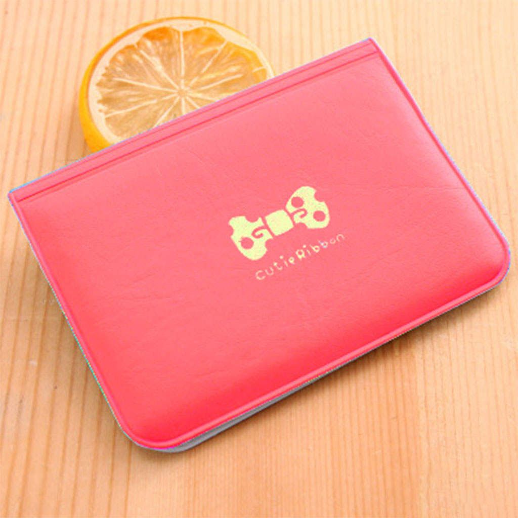 Men Women Credit Card Holder Slim Leather Wallet, Red
