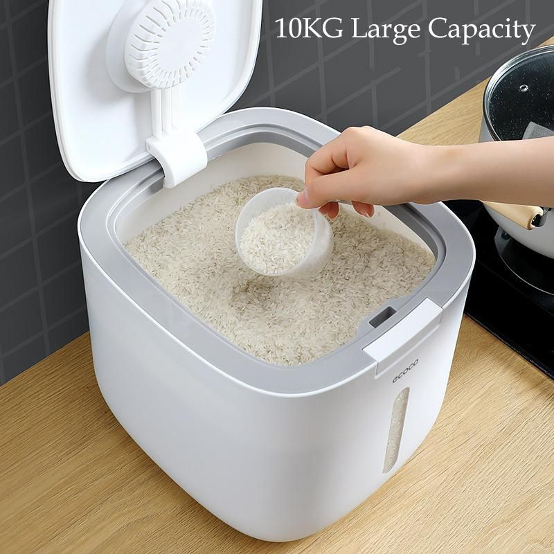 Household Kitchen Rice Storage Box Sealed Insect-Proof Moisture-Proof Pressed  Rice Bucket Plastic Food Storage Container 10Kg