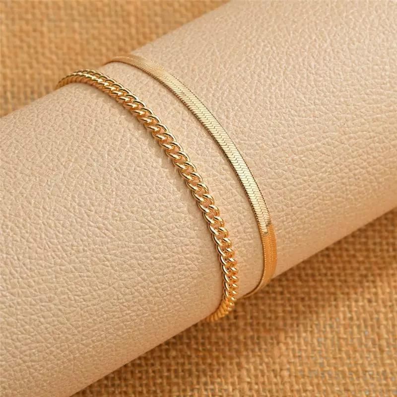 01 LUXE 2 IN 1  CUBAN LINK AND HERRING BONE  ANKLET